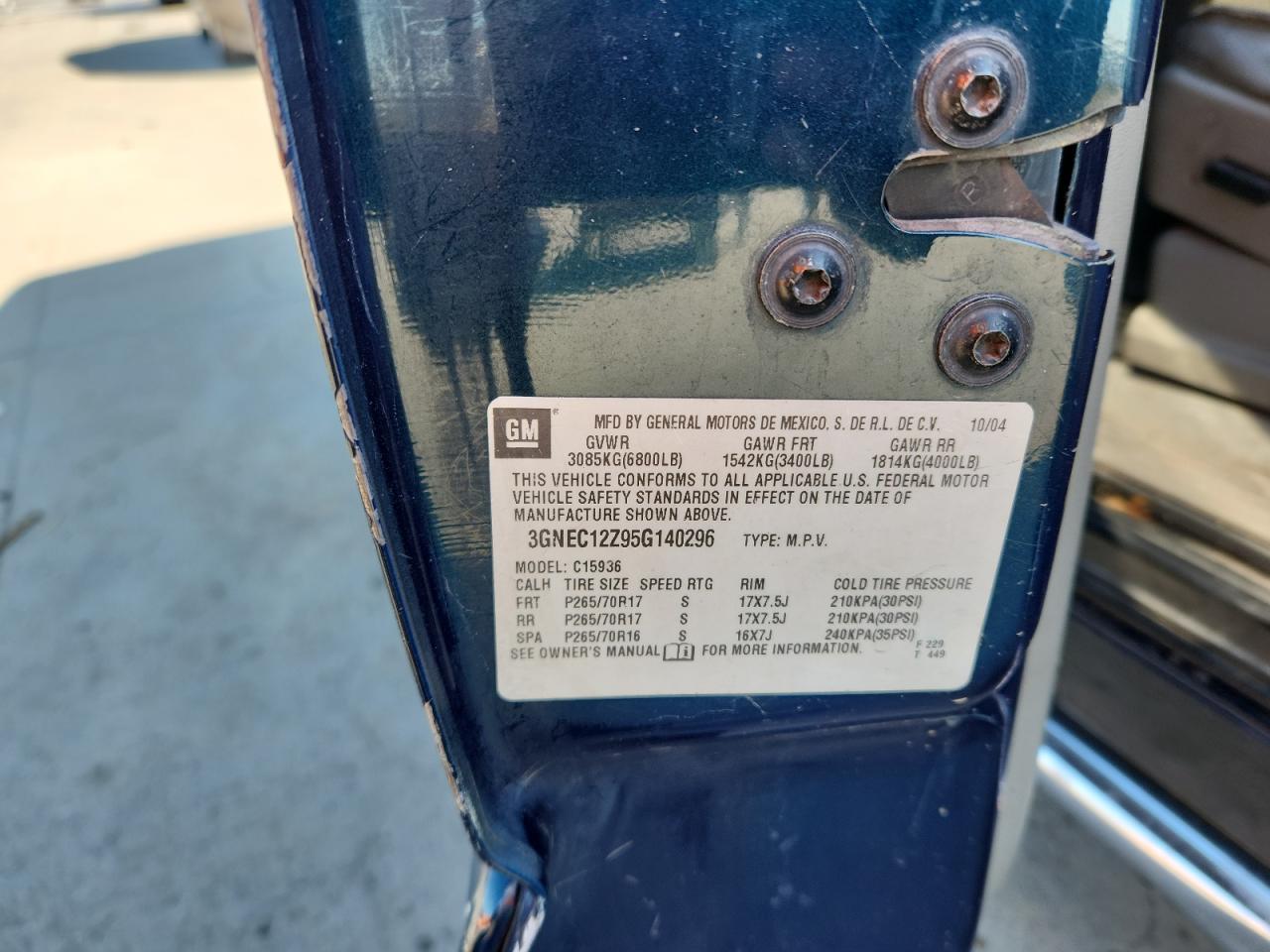 2005 Chevrolet Avalanche C1500 VIN: 3GNEC12Z95G140296 Lot: 87089485