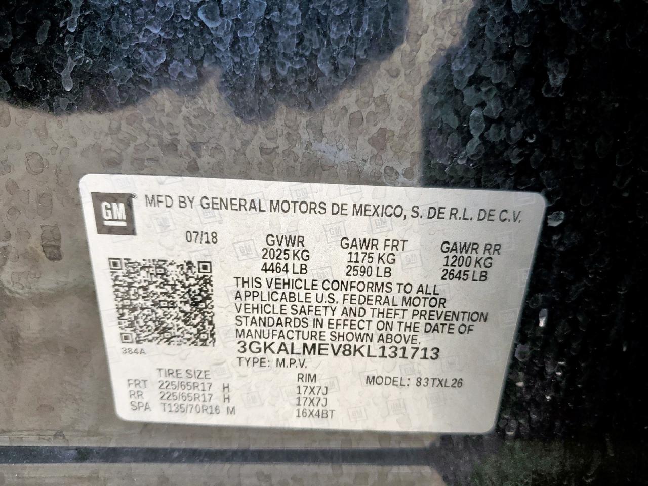 2019 GMC Terrain Sle VIN: 3GKALMEV8KL131713 Lot: 82310475