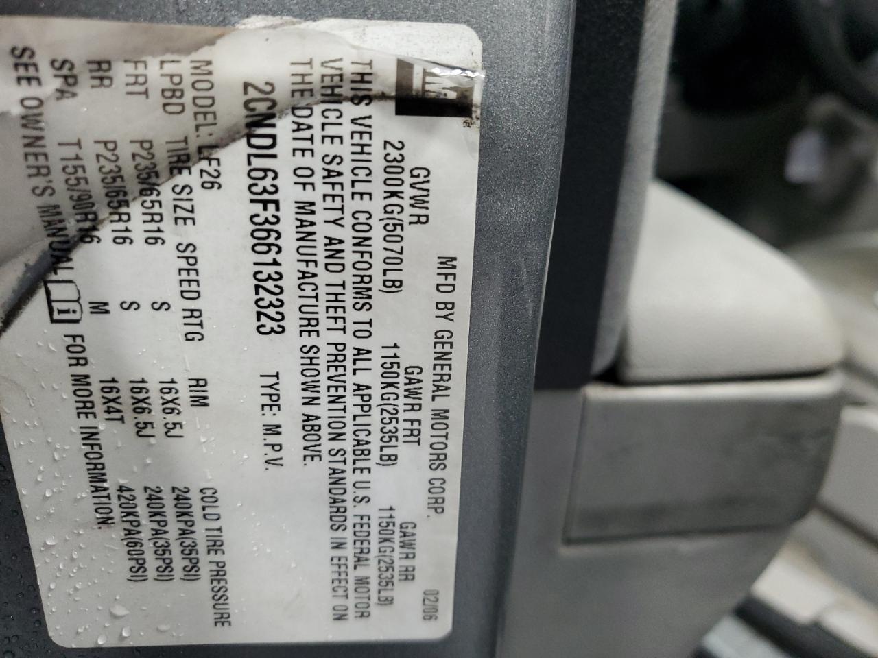 2006 Chevrolet Equinox Lt VIN: 2CNDL63F366132323 Lot: 90145715