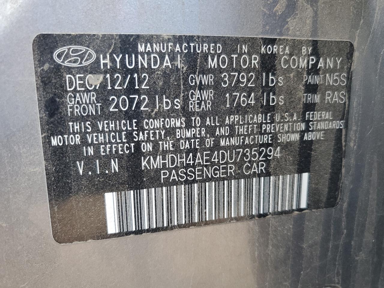 2013 Hyundai Elantra Gls VIN: KMHDH4AE4DU735294 Lot: 81984755