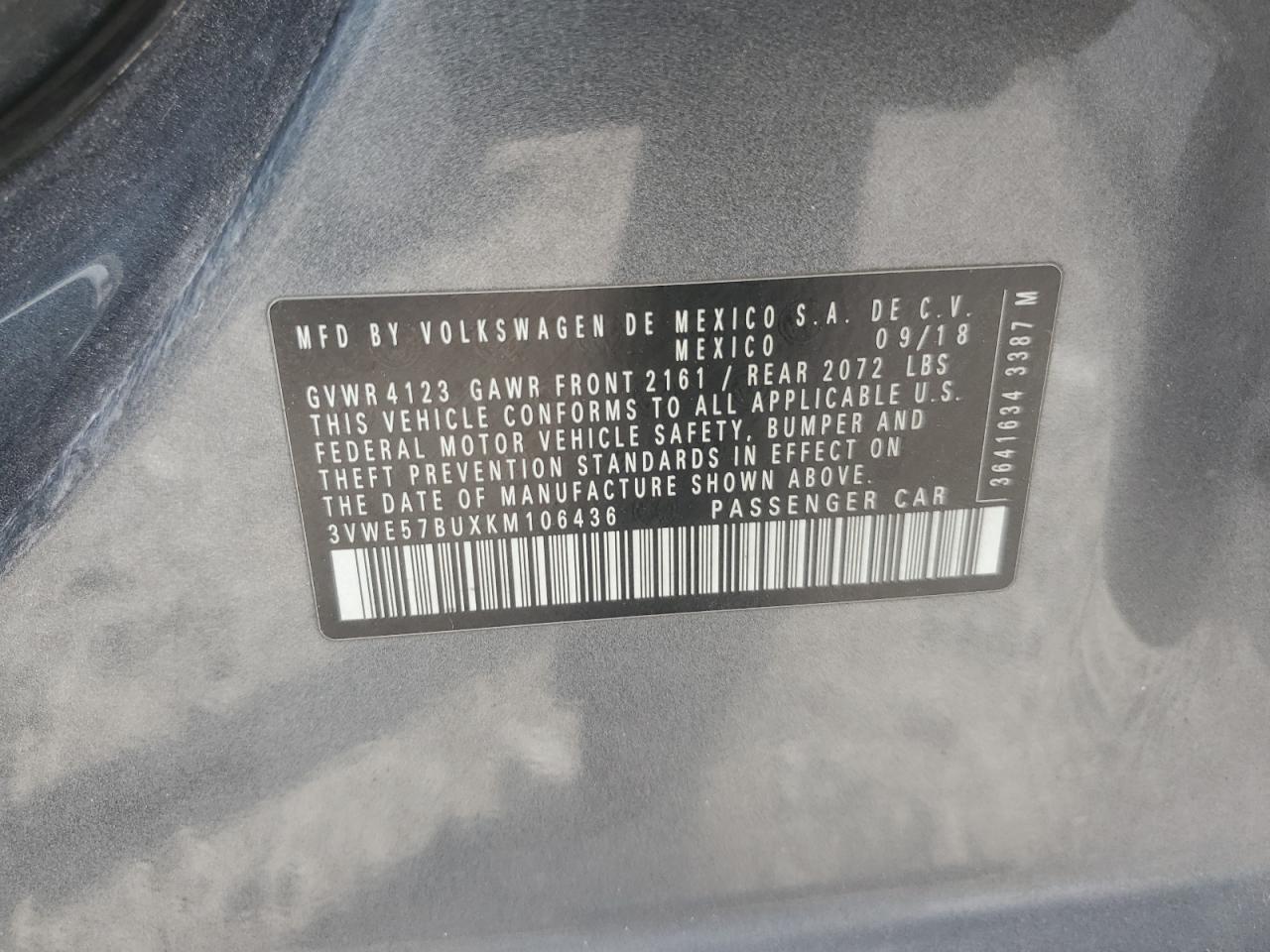 2019 Volkswagen Jetta Sel VIN: 3VWE57BUXKM106436 Lot: 83932635
