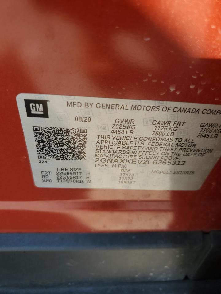 2020 Chevrolet Equinox Lt VIN: 2GNAXKEV2L6265313 Lot: 84401535