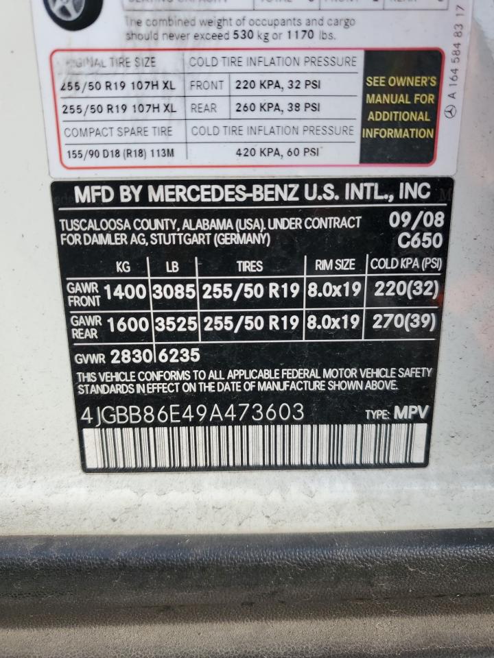 2009 Mercedes-Benz Ml 350 VIN: 4JGBB86E49A473603 Lot: 82640725