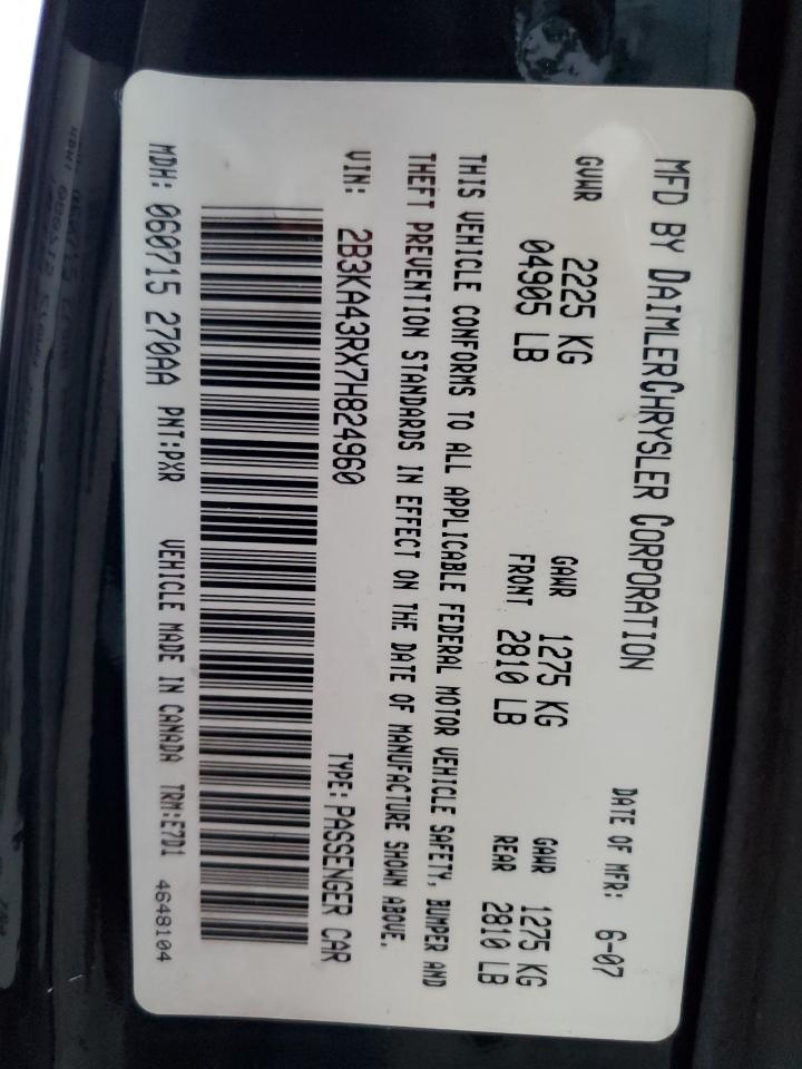 2007 Dodge Charger Se VIN: 2B3KA43RX7H824960 Lot: 86170665