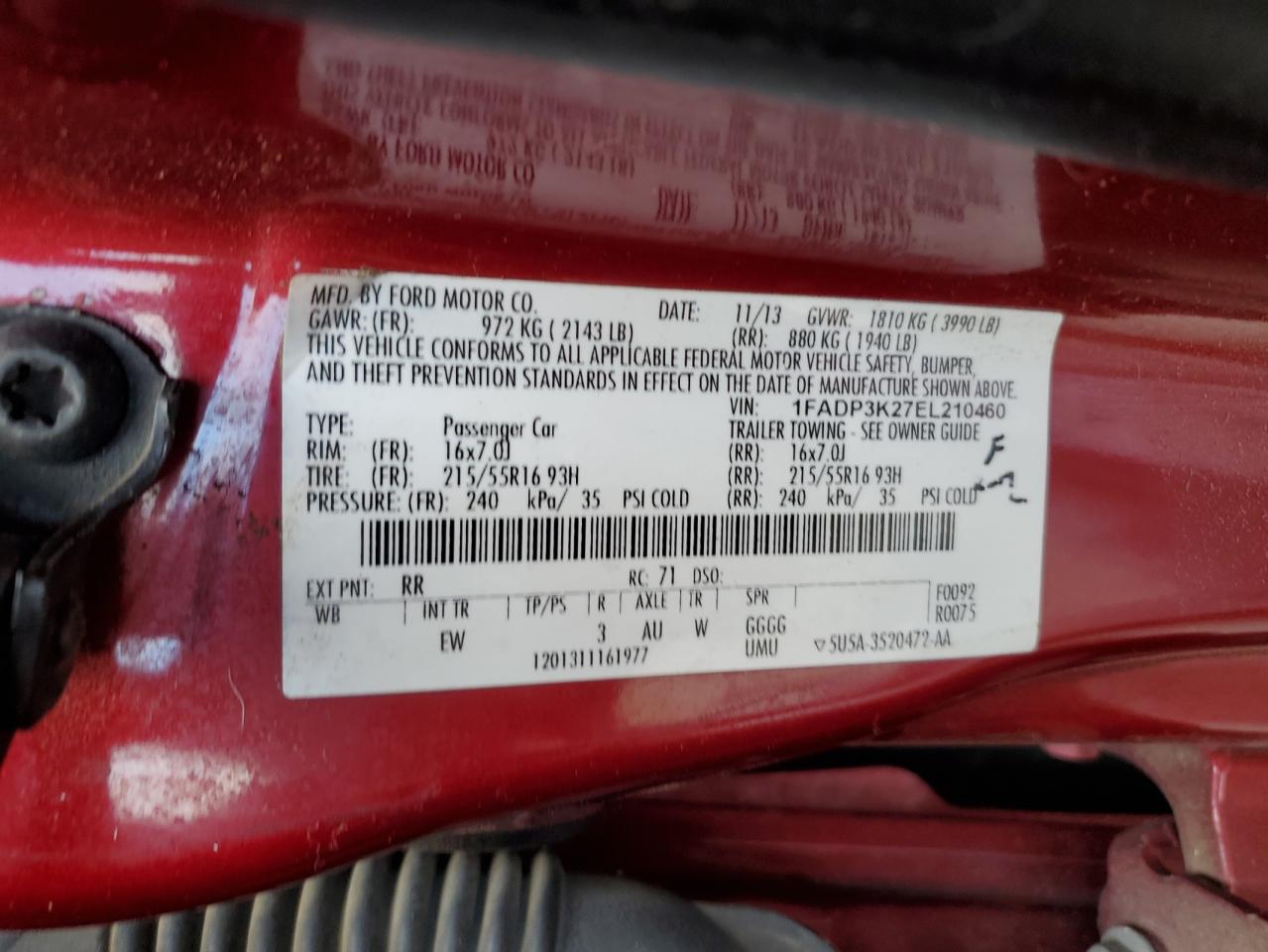 2014 Ford Focus Se VIN: 1FADP3K27EL210460 Lot: 81759025