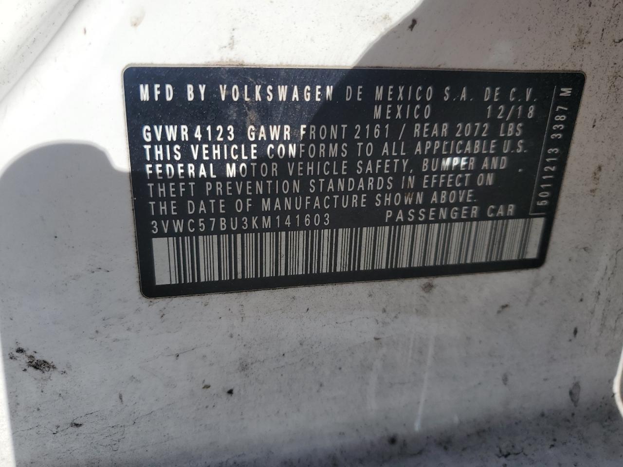 2019 Volkswagen Jetta S VIN: 3VWC57BU3KM141603 Lot: 82460745