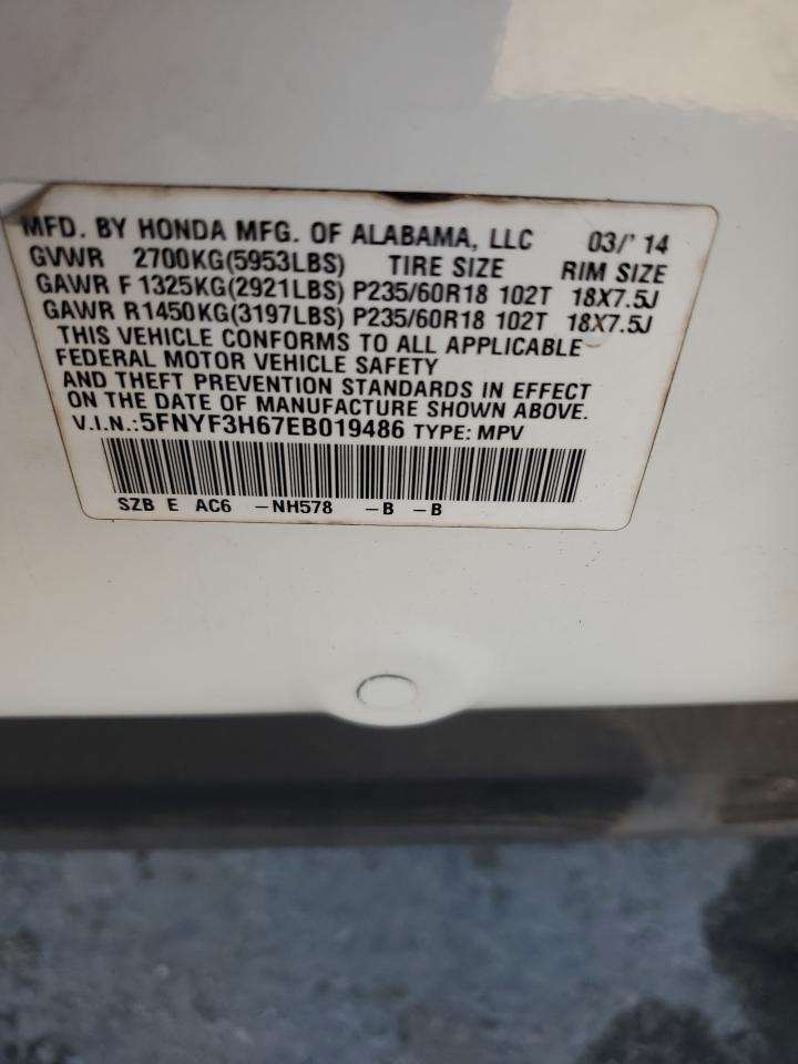 2014 Honda Pilot Exl VIN: 5FNYF3H67EB019486 Lot: 82433035