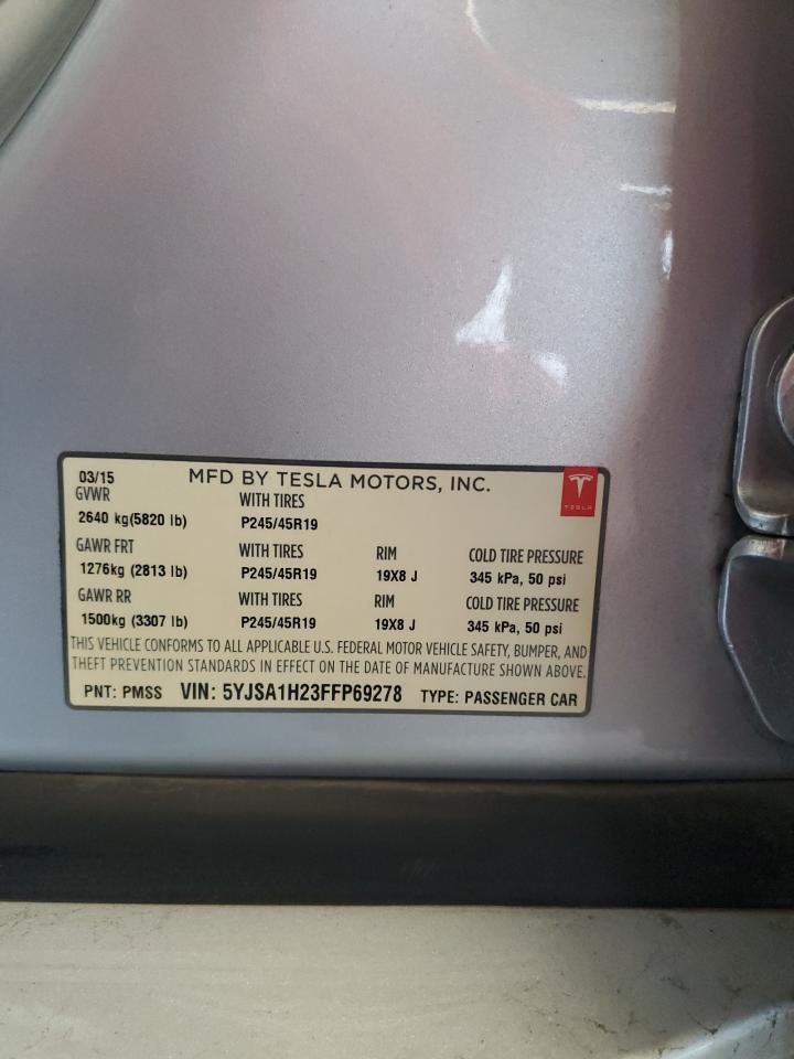 2015 Tesla Model S 85D VIN: 5YJSA1H23FFP69278 Lot: 81852435