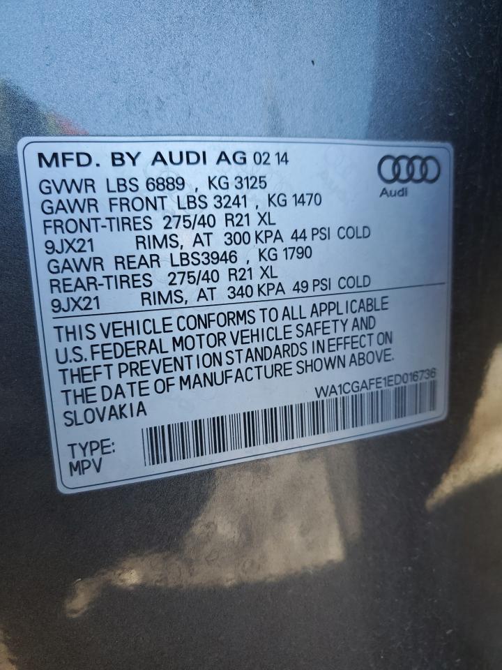 2014 Audi Q7 Premium VIN: WA1CGAFE1ED016736 Lot: 85087415
