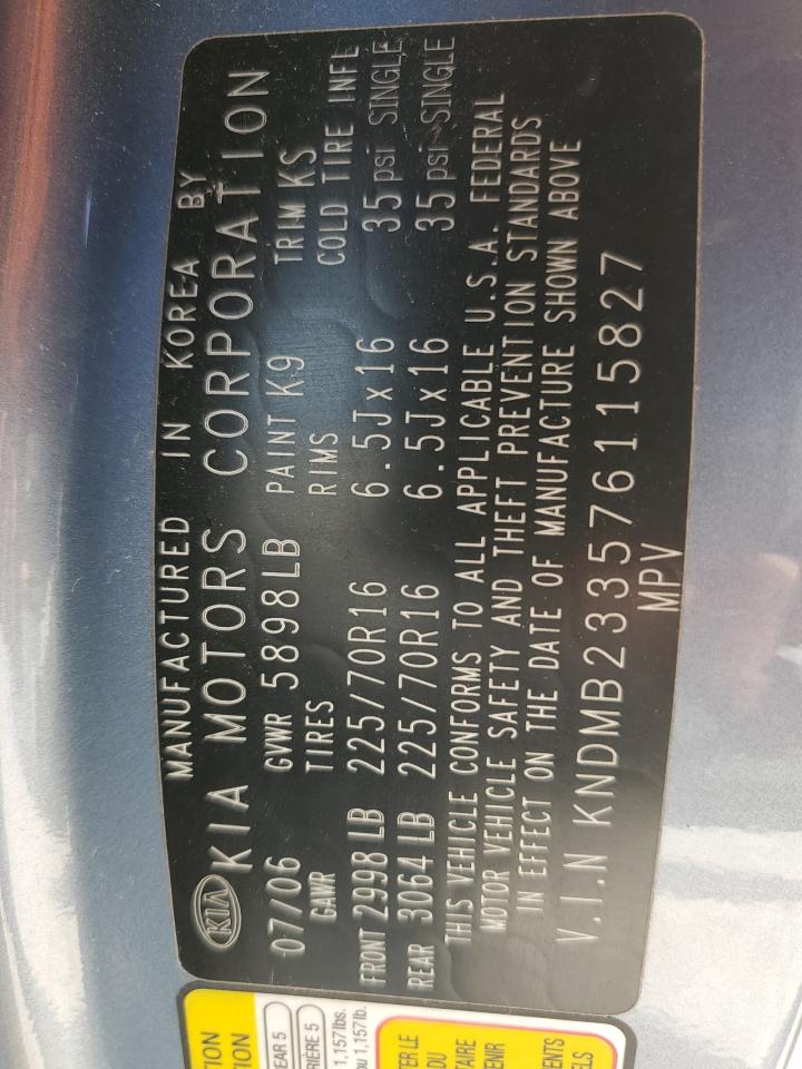 2007 Kia Sedona Ex VIN: KNDMB233576115827 Lot: 90487305