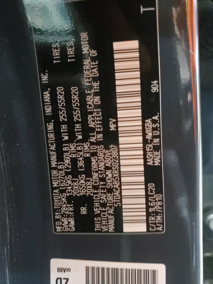 2024 Toyota Grand Highlander Xle VIN: 5TDACAB5XRS023807 Lot: 84006615