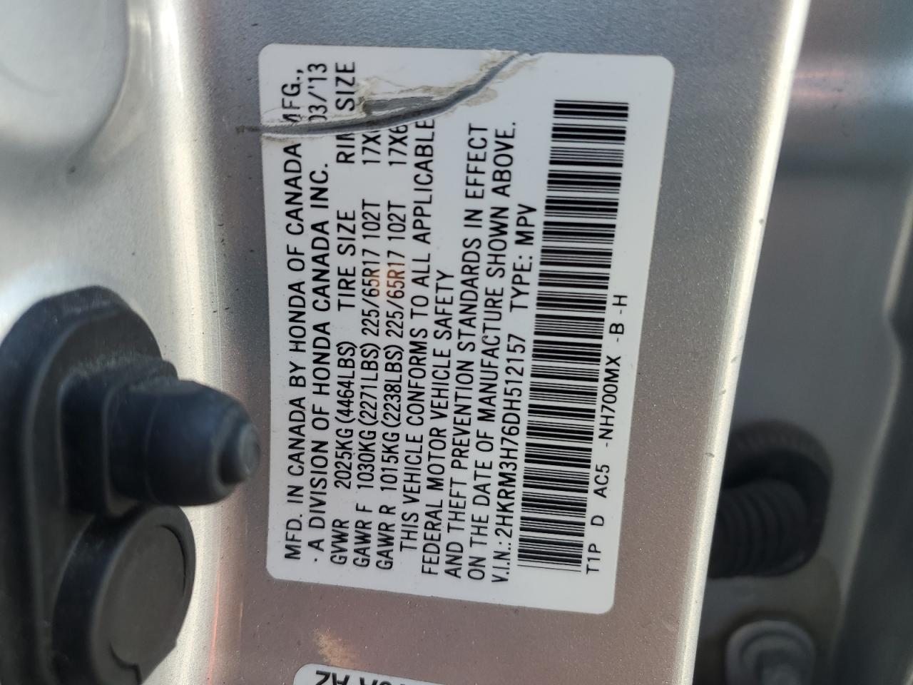 2013 Honda Cr-V Exl VIN: 2HKRM3H76DH512157 Lot: 89629505