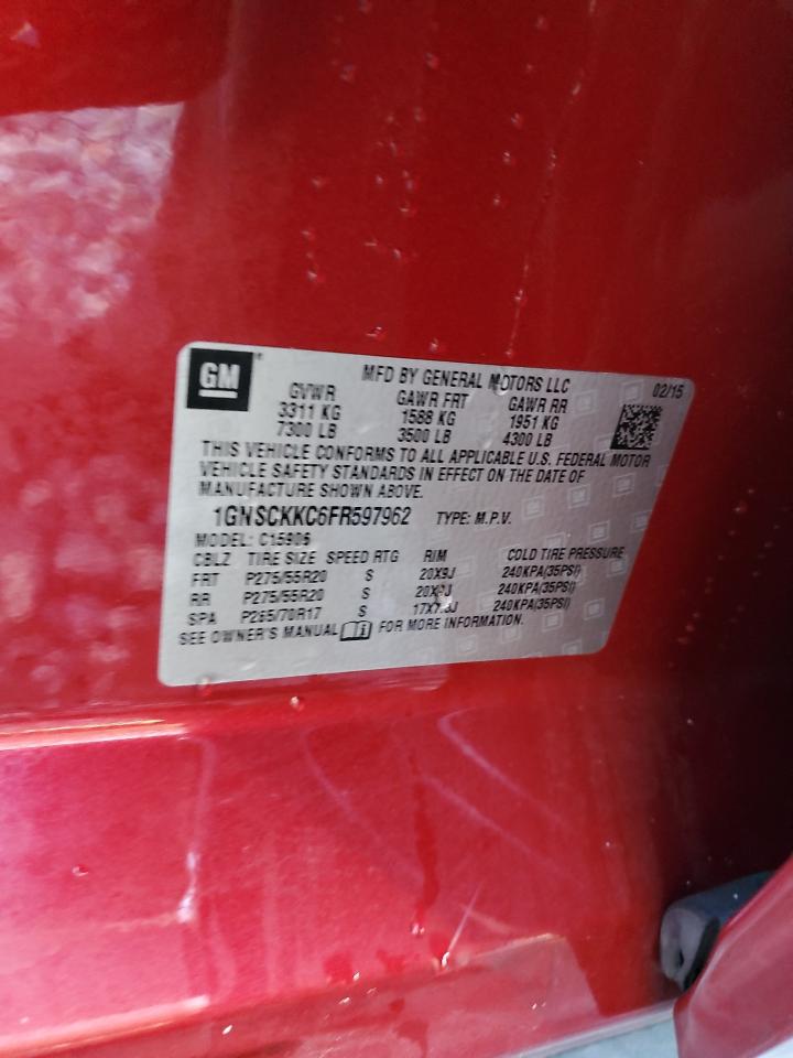 2015 Chevrolet Suburban C1500 Ltz VIN: 1GNSCKKC6FR597962 Lot: 86607495