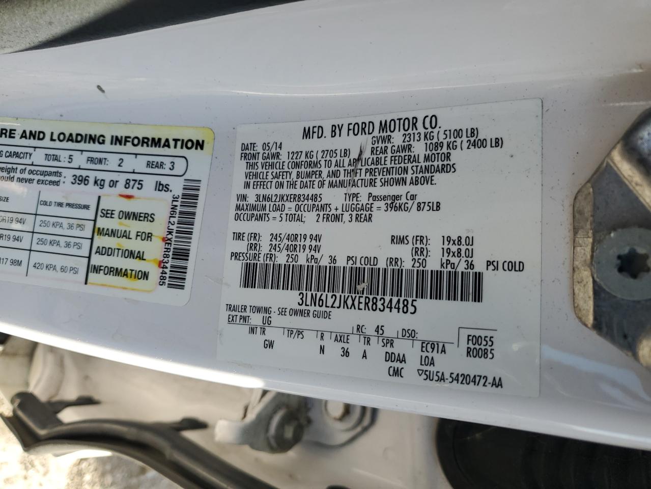 2014 Lincoln Mkz VIN: 3LN6L2JKXER834485 Lot: 82752555