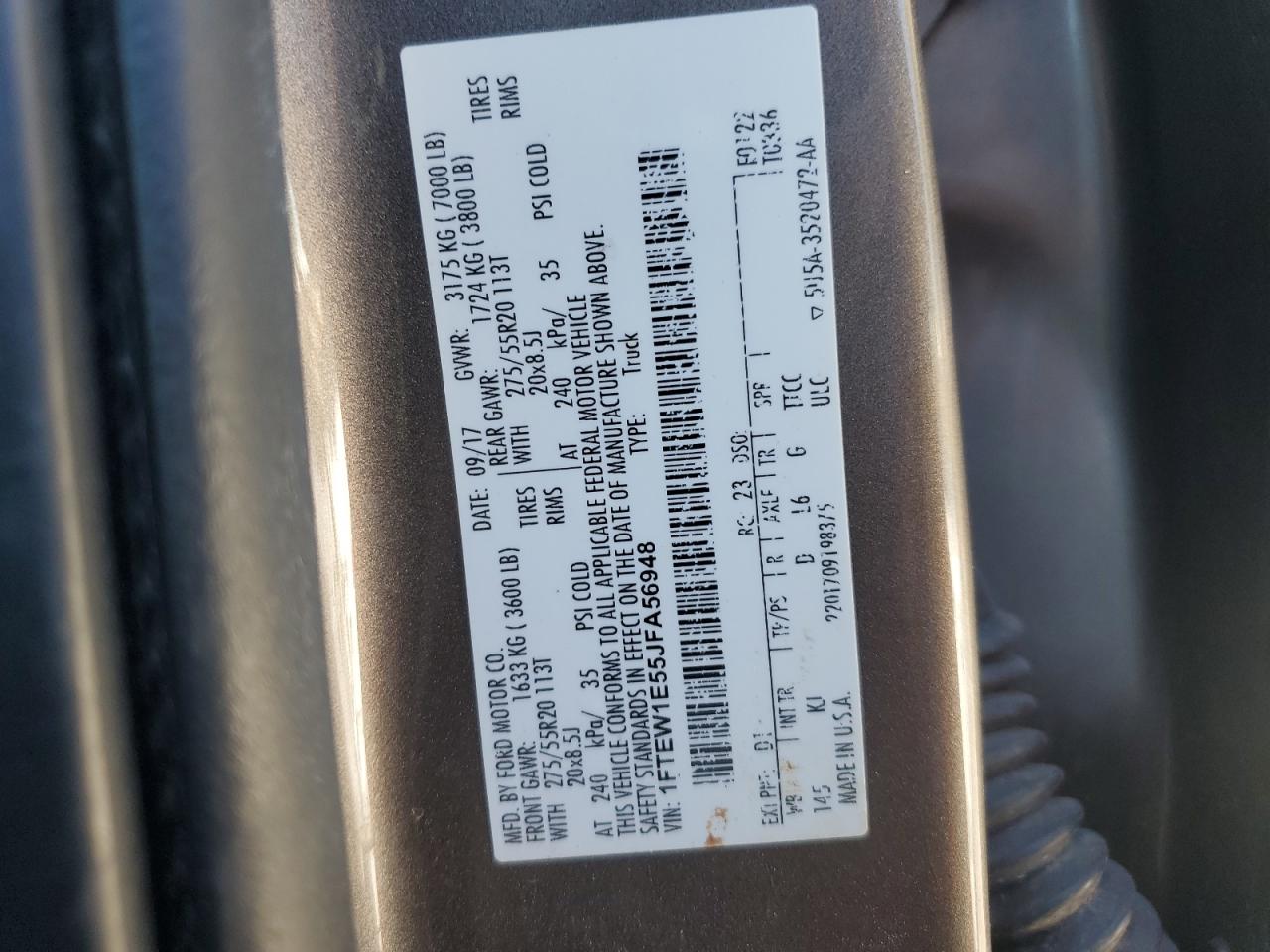 2018 Ford F150 Supercrew VIN: 1FTEW1E55JFA56948 Lot: 89826225