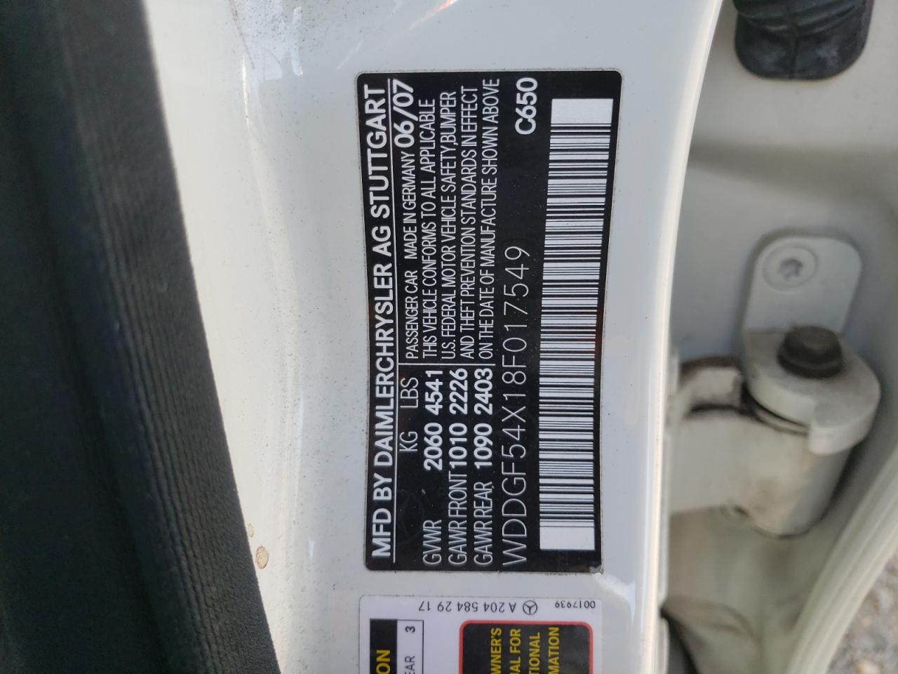 2008 Mercedes-Benz C 300 VIN: WDDGF54X18F017549 Lot: 90639735