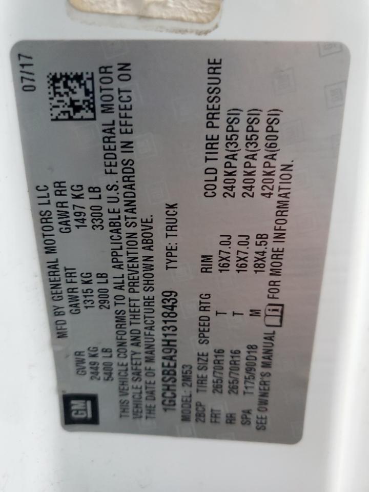 2017 Chevrolet Colorado VIN: 1GCHSBEA9H1318439 Lot: 90646175