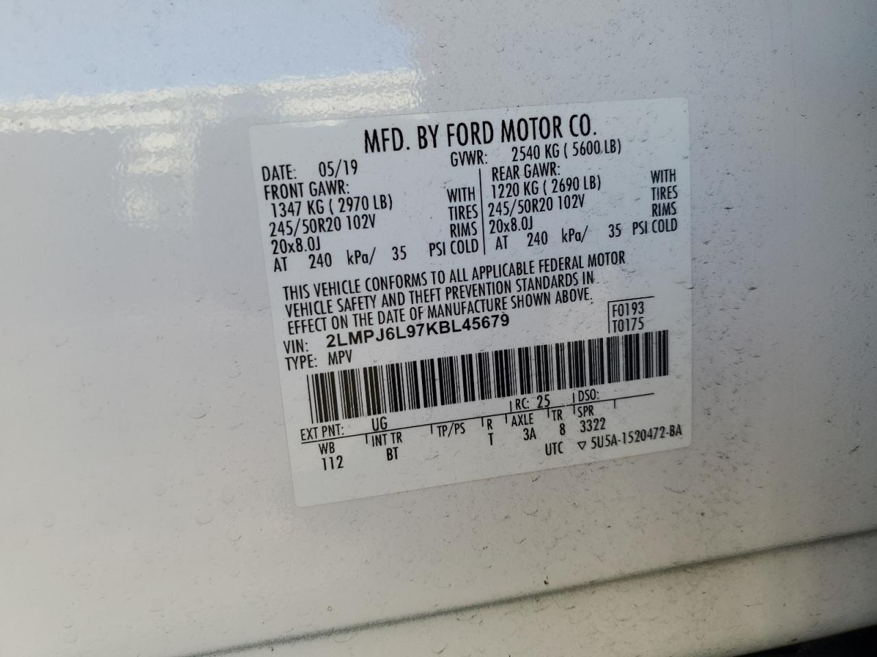 2019 Lincoln Nautilus Reserve VIN: 2LMPJ6L97KBL45679 Lot: 84206055