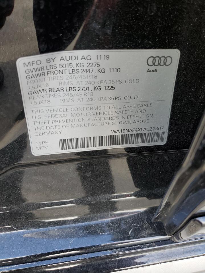 2020 Audi A4 Allroad Prestige VIN: WA19NAF4XLA027367 Lot: 82294925