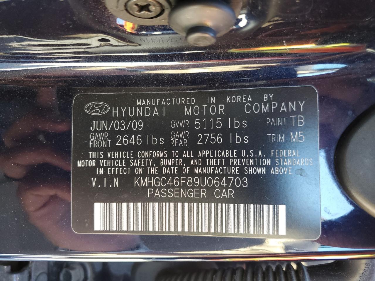 2009 Hyundai Genesis 4.6L VIN: KMHGC46F89U064703 Lot: 82365615