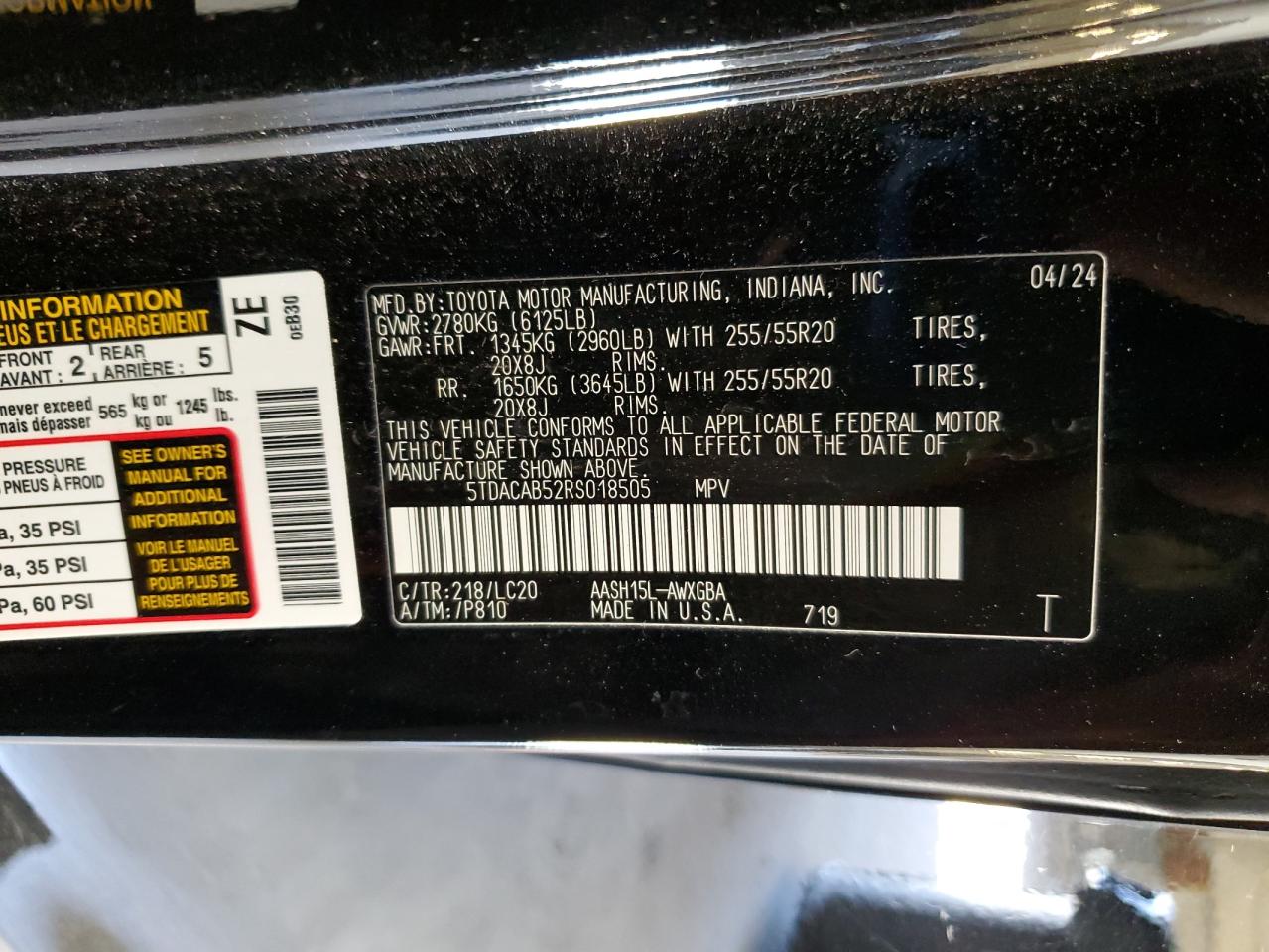 2024 Toyota Grand Highlander Xle VIN: 5TDACAB52RS018505 Lot: 82265545