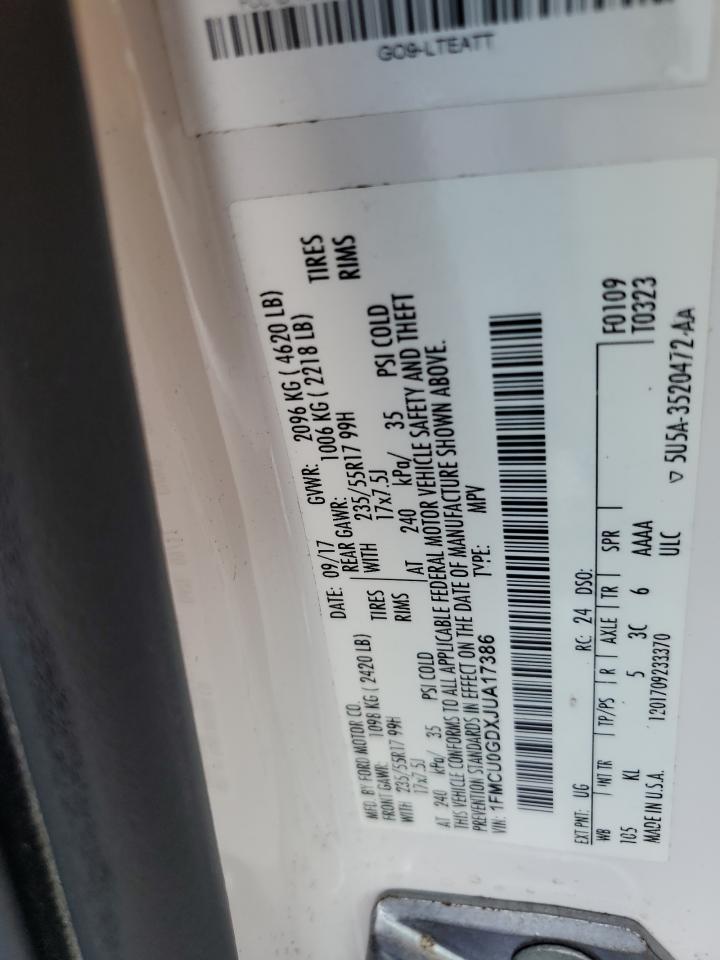 2018 Ford Escape Se VIN: 1FMCU0GDXJUA17386 Lot: 84624445