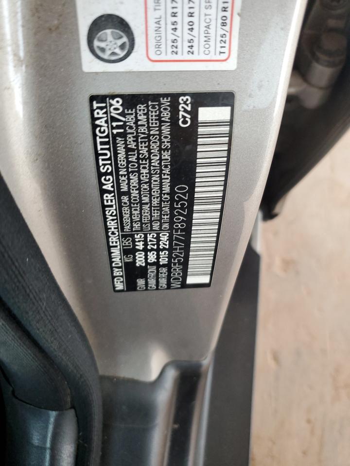 2007 Mercedes-Benz C 230 VIN: WDBRF52H77F892520 Lot: 82216505