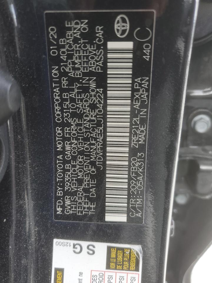 2020 Toyota Corolla Le VIN: JTDVPRAE5LJ104224 Lot: 86079305