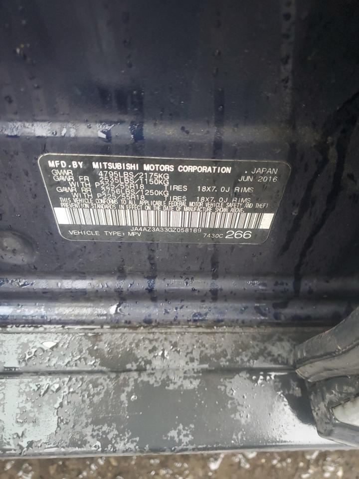 2016 Mitsubishi Outlander Se VIN: JA4AZ3A33GZ058169 Lot: 90360725