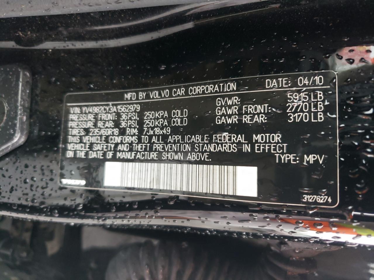 2010 Volvo Xc90 3.2 VIN: YV4982CY3A1562979 Lot: 82321215