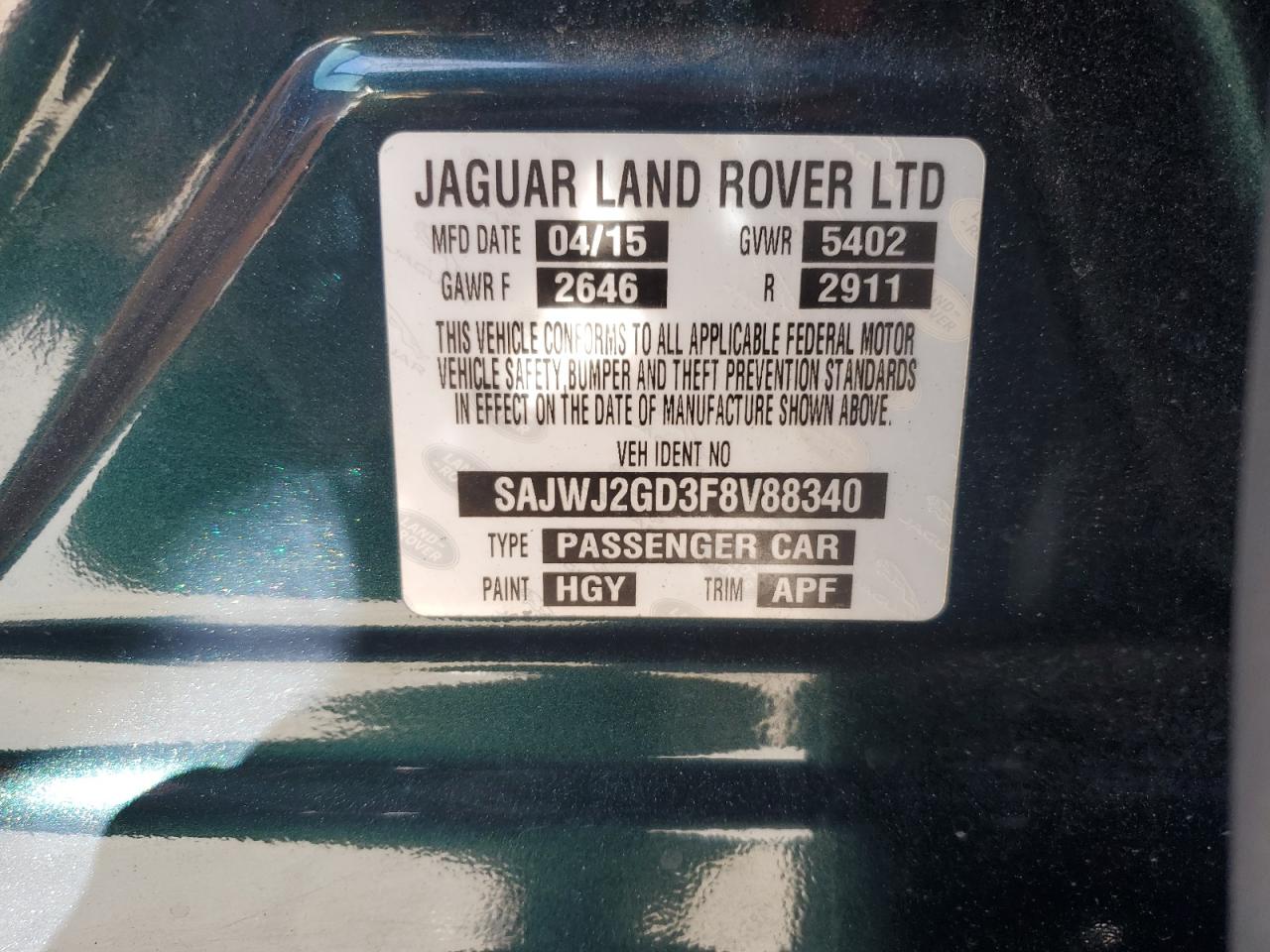 2015 Jaguar Xjl Portfolio VIN: SAJWJ2GD3F8V88340 Lot: 89705875