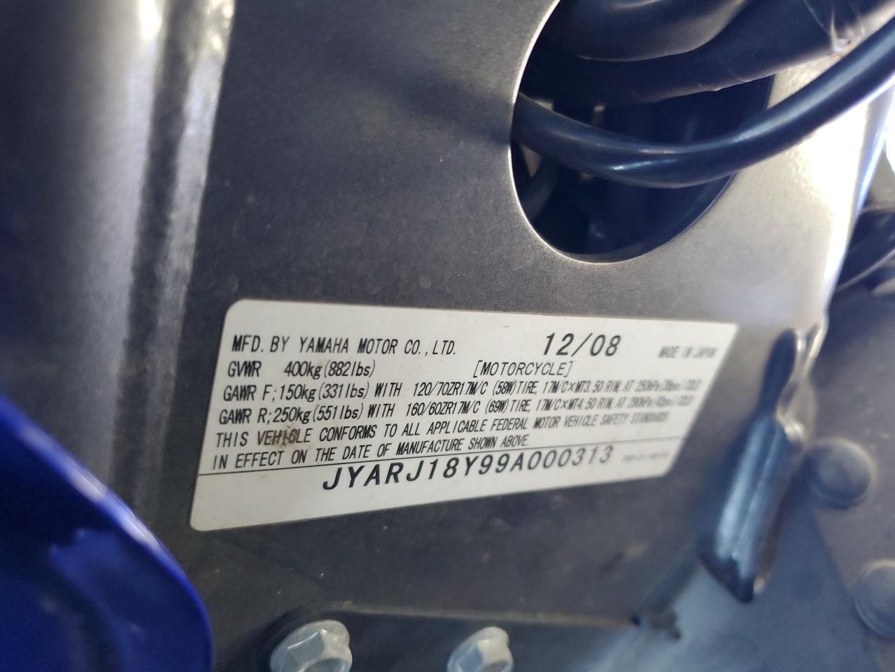 2009 Yamaha Fz6 R VIN: JYARJ18Y99A000313 Lot: 82426735