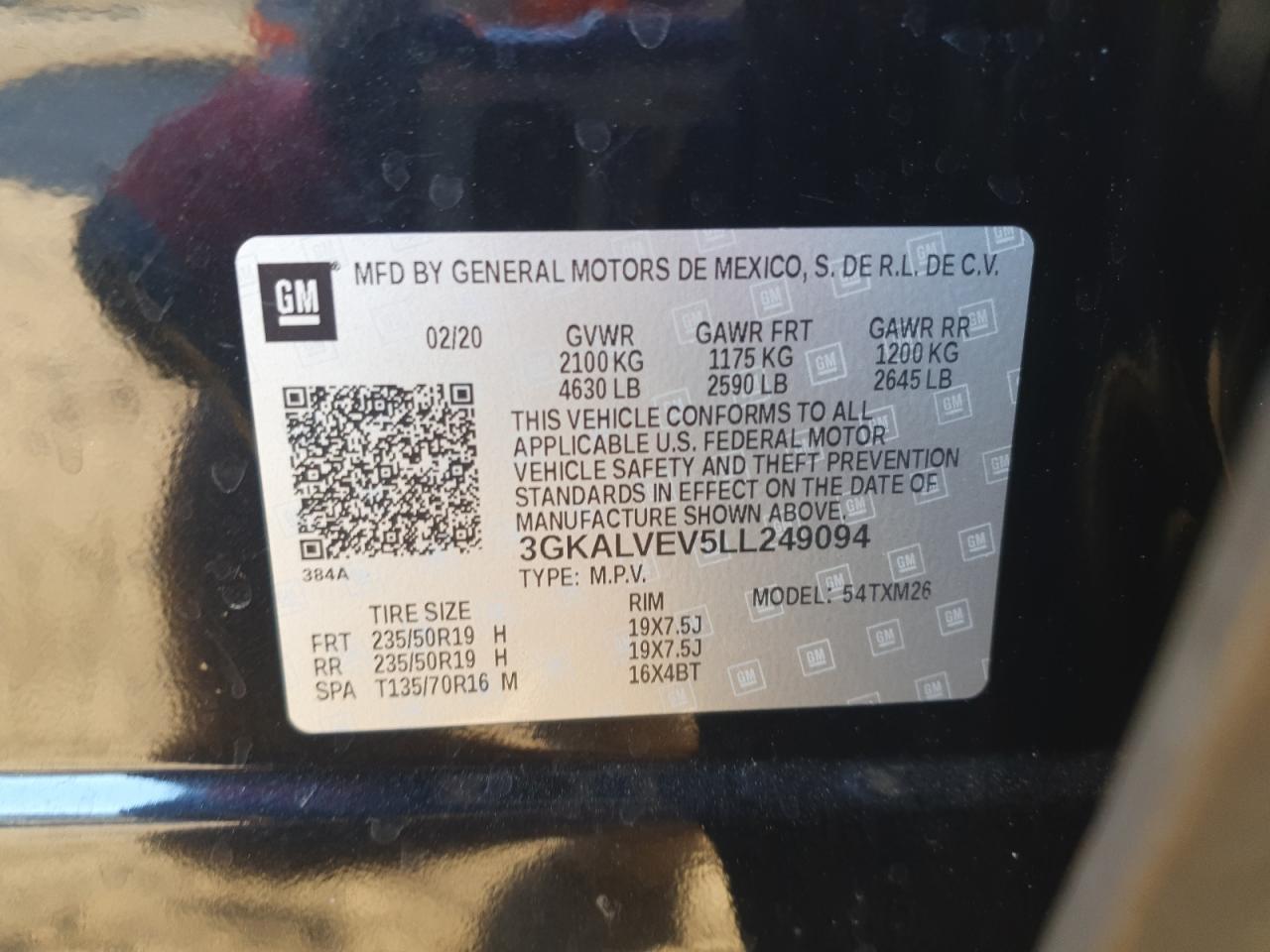 2020 GMC Terrain Slt VIN: 3GKALVEV5LL249094 Lot: 85419125