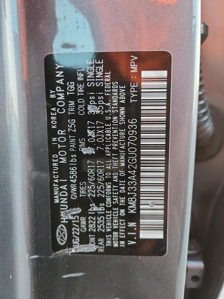 2016 Hyundai Tucson Limited VIN: KM8J33A42GU070936 Lot: 84569075