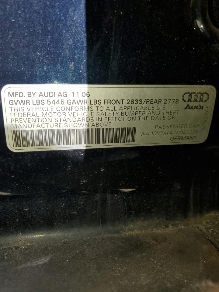 2007 Audi A6 4.2 Quattro VIN: WAUDV74F47N085266 Lot: 86847435