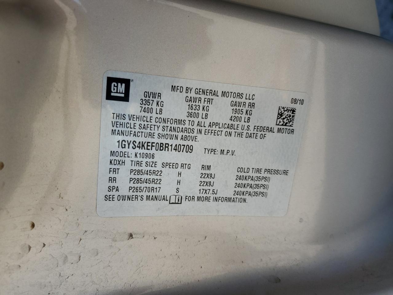 2011 Cadillac Escalade Esv Platinum VIN: 1GYS4KEF0BR140709 Lot: 82228335