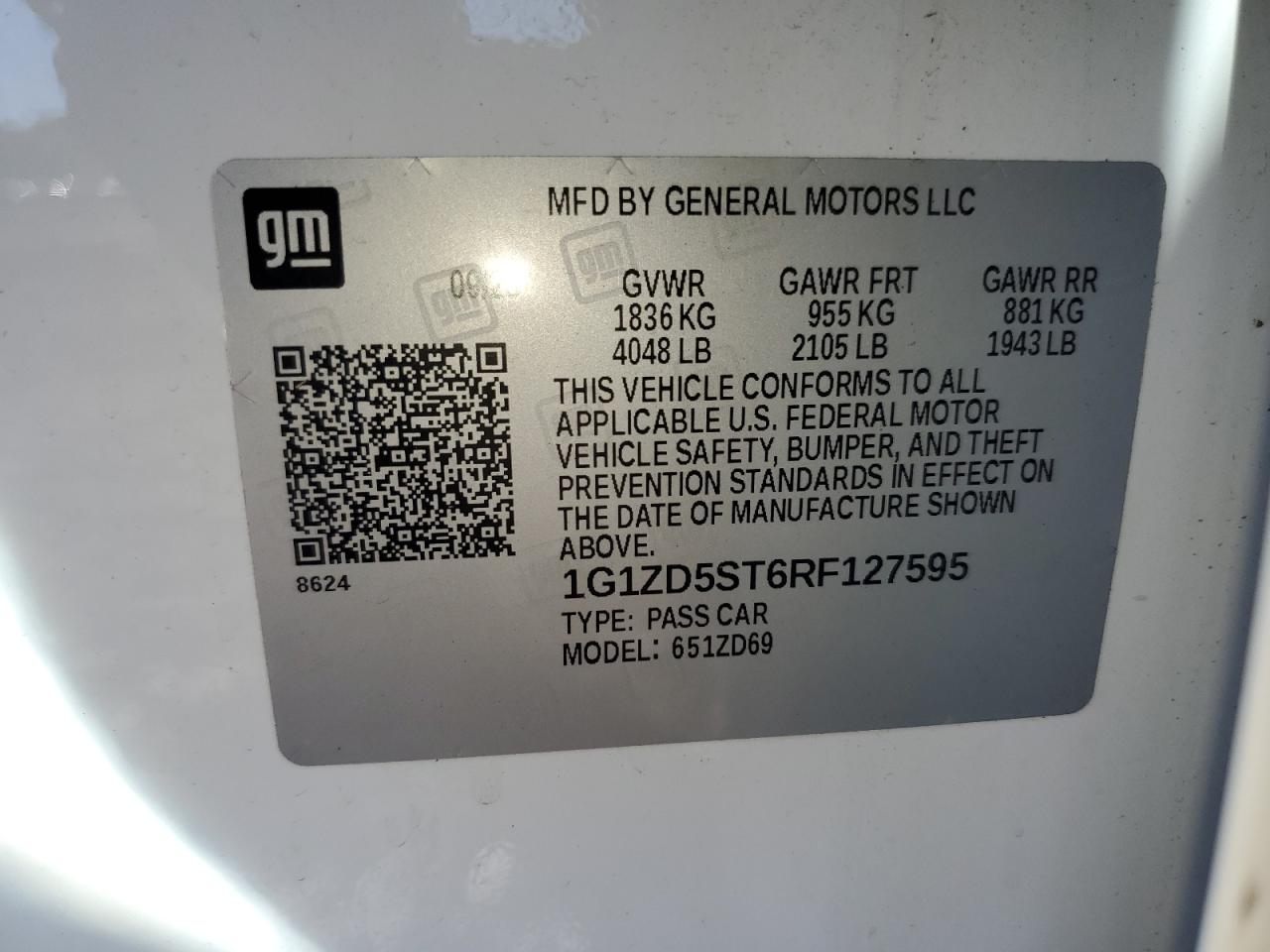 2024 Chevrolet Malibu Lt VIN: 1G1ZD5ST6RF127595 Lot: 87440775
