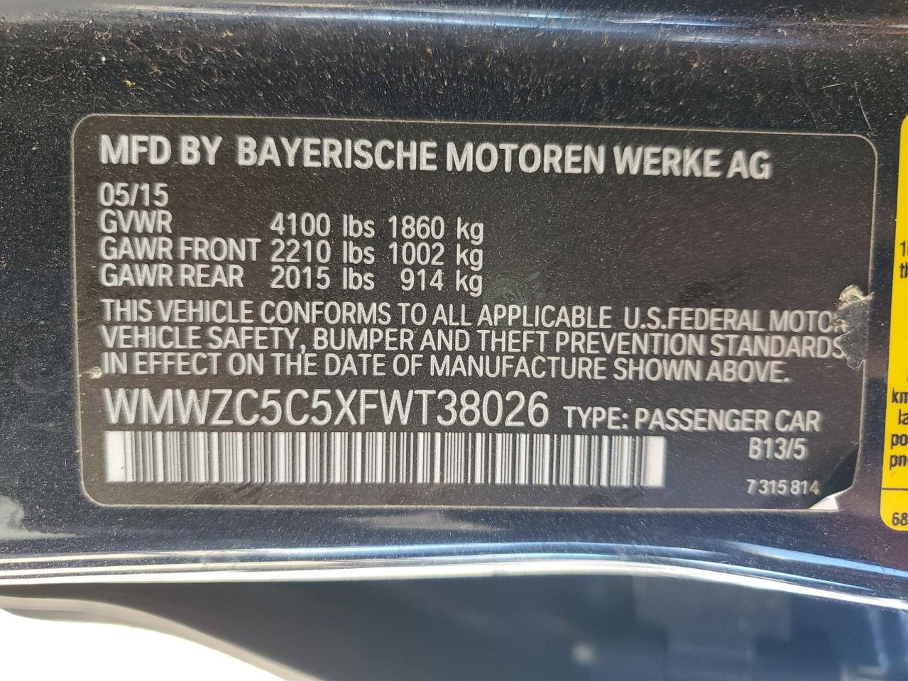 2015 Mini Cooper S Countryman VIN: WMWZC5C5XFWT38026 Lot: 85388555