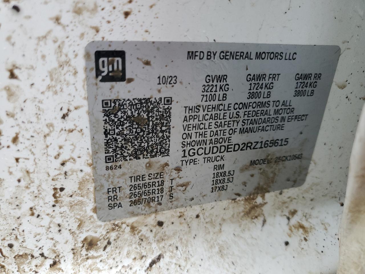 2024 Chevrolet Silverado K1500 Lt VIN: 1GCUDDED2RZ165615 Lot: 85551085