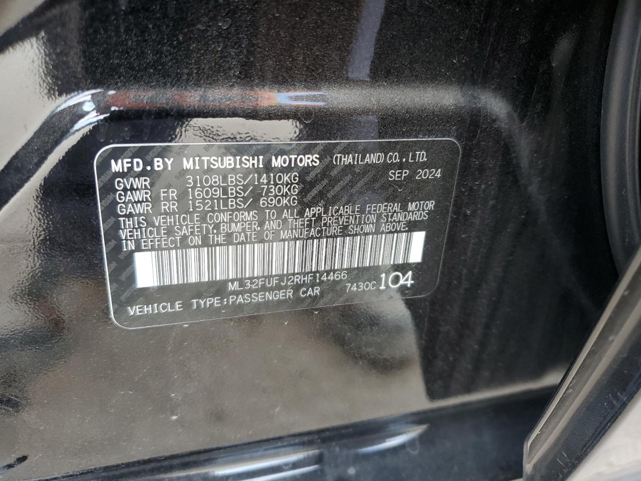 2024 Mitsubishi Mirage G4 Es VIN: ML32FUFJ2RHF14466 Lot: 89676025