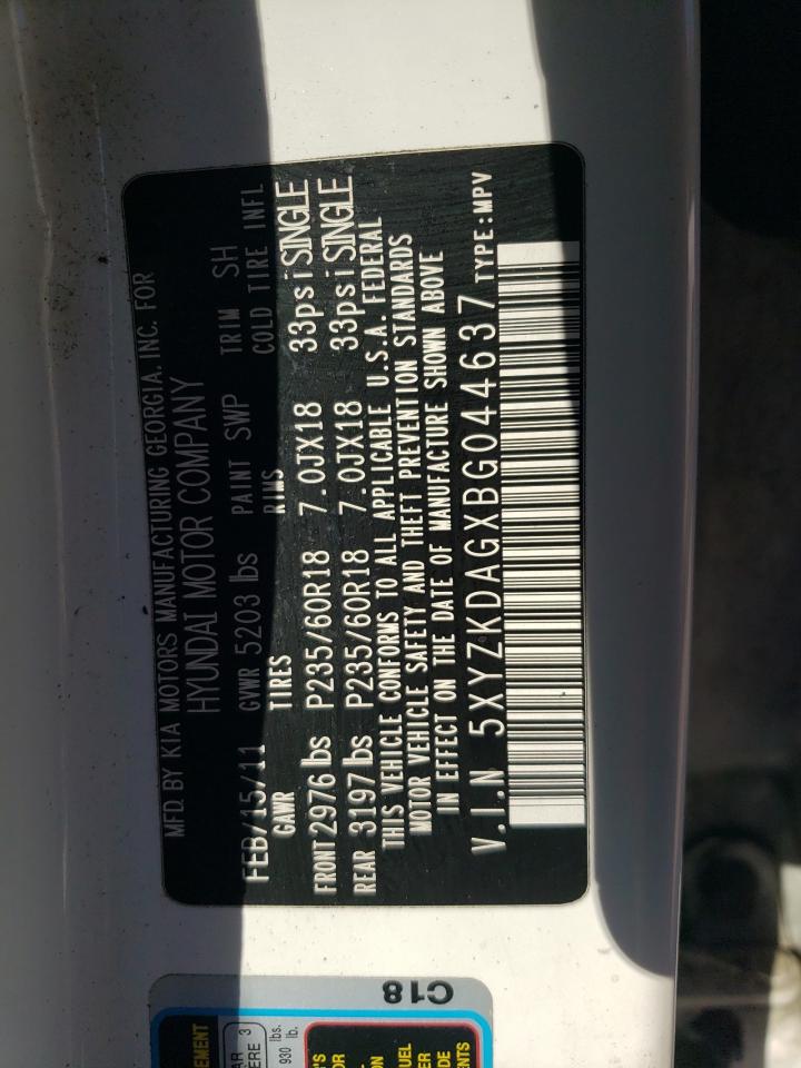 2011 Hyundai Santa Fe Limited VIN: 5XYZKDAGXBG044637 Lot: 82318595