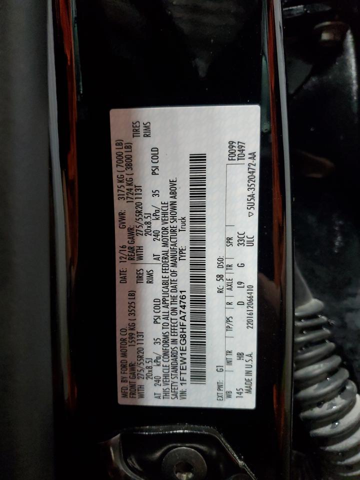 2017 Ford F150 Supercrew VIN: 1FTEW1EG8HFA74761 Lot: 85540055