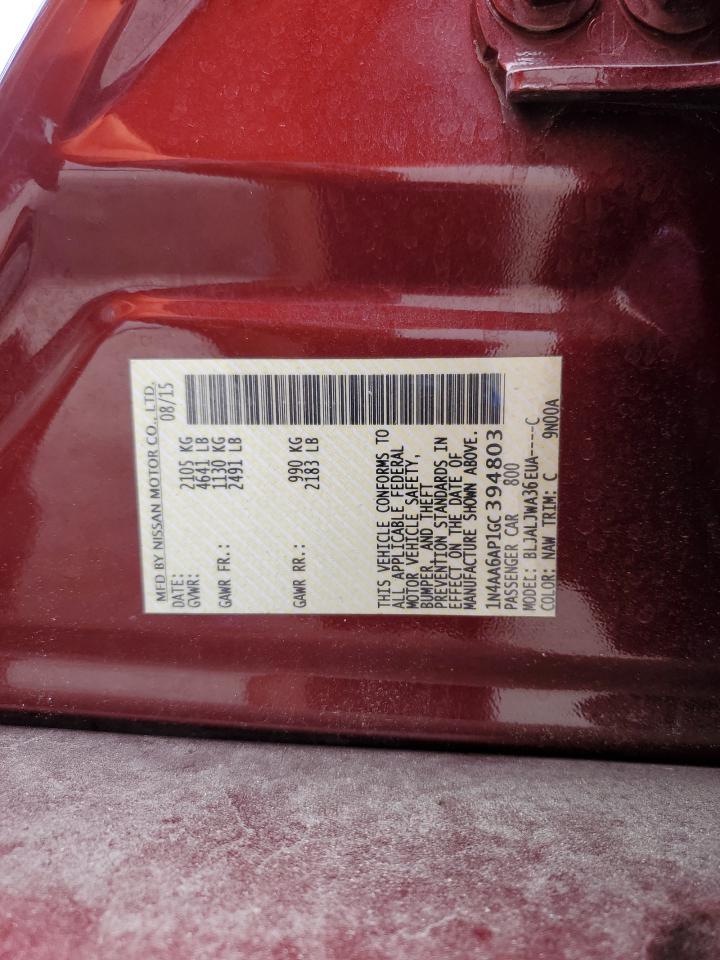 2016 Nissan Maxima 3.5S VIN: 1N4AA6AP1GC394803 Lot: 86066915