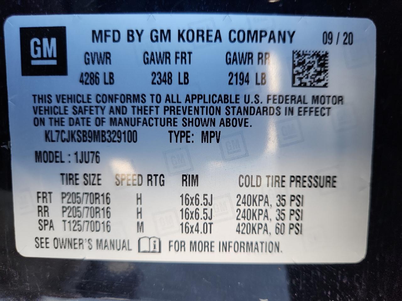 2021 Chevrolet Trax Ls VIN: KL7CJKSB9MB329100 Lot: 82653975