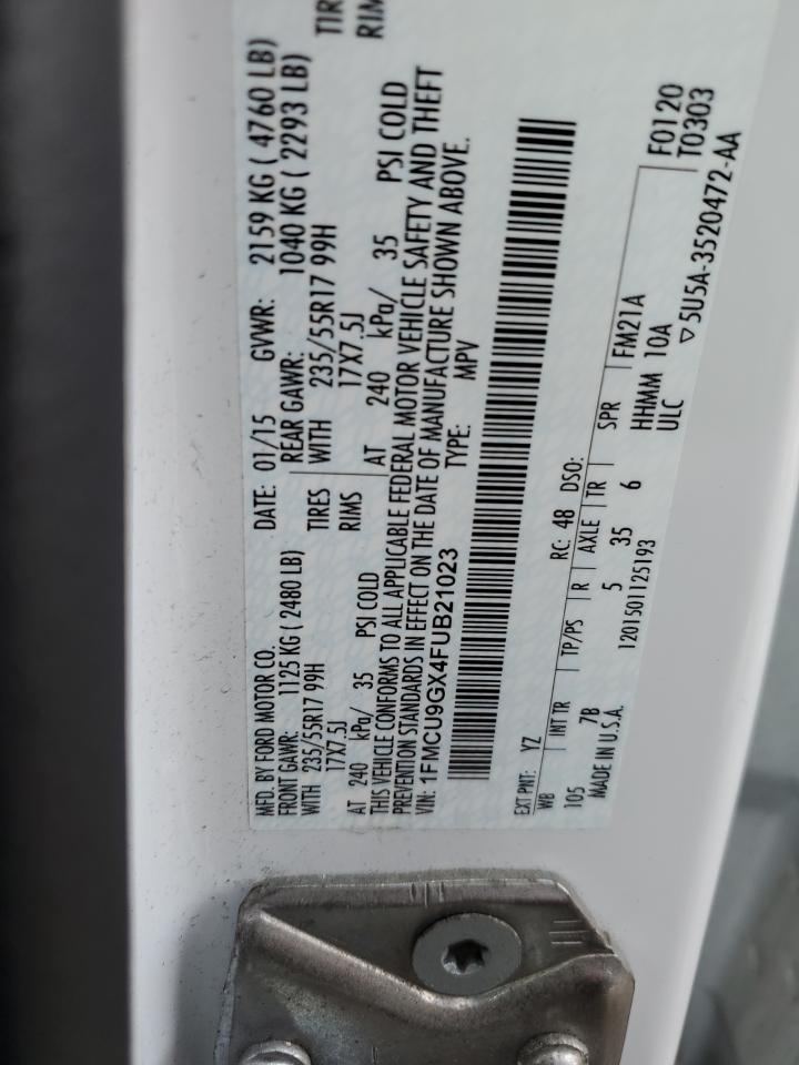 2015 Ford Escape Se VIN: 1FMCU9GX4FUB21023 Lot: 82343455