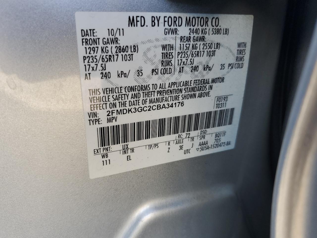 2012 Ford Edge Se VIN: 2FMDK3GC2CBA34176 Lot: 82474285