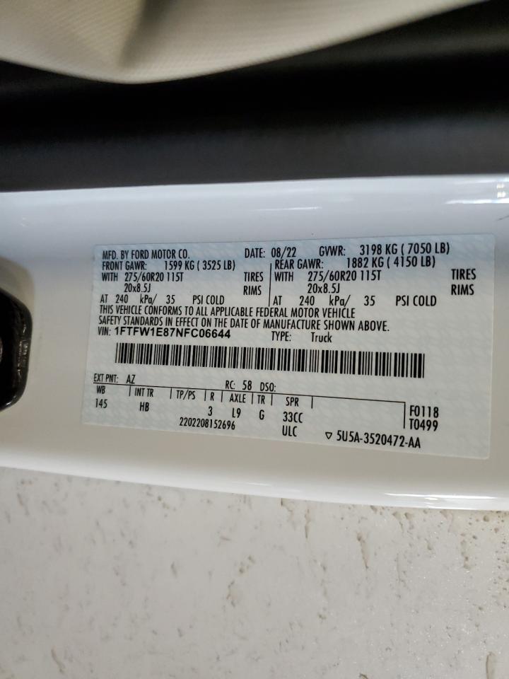 2022 Ford F150 Supercrew VIN: 1FTFW1E87NFC06644 Lot: 82481745