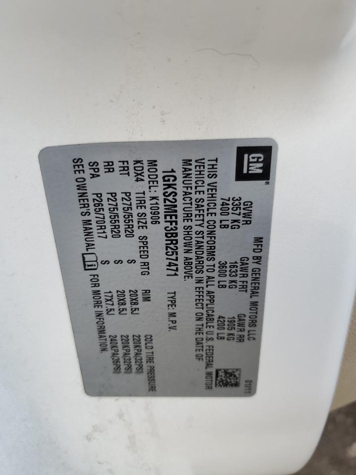 2011 GMC Yukon Xl Denali VIN: 1GKS2MEF3BR257471 Lot: 84787605