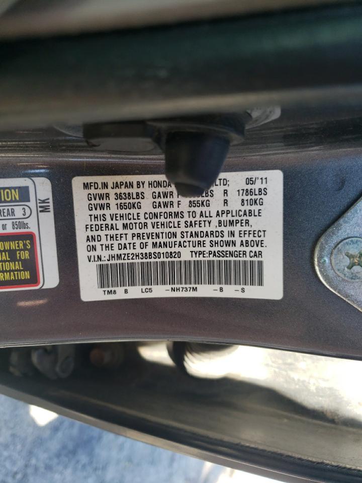 2011 Honda Insight VIN: JHMZE2H38BS010820 Lot: 86636465