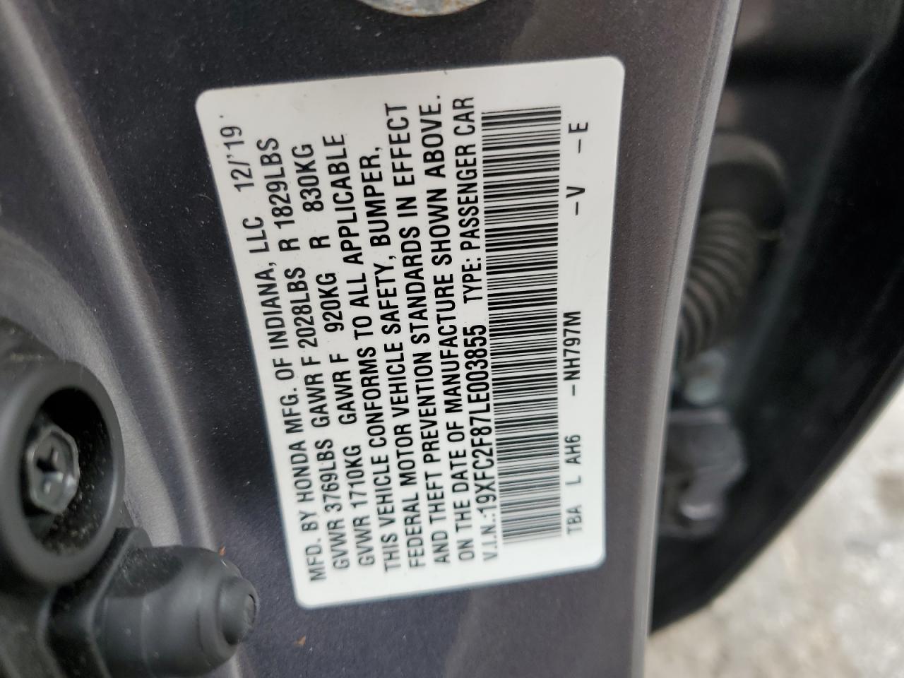 2020 Honda Civic Sport VIN: 19XFC2F87LE003855 Lot: 82418805